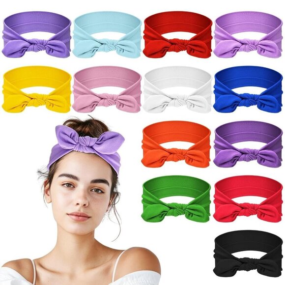 Women Hair Accessories 13 Color Bunny Ear Bow Headbands Stretchy Polyester main image 4